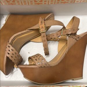 Braided Tan Wedge Sandals